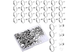SOFPLATE 1 Scatola 100 Pezzi 12Mm Orecchini con Castone Vuoti Orecchini A Bottone Cabochon In Acciaio Inossidabile Ipoallergenico Argento Orecchini A Bottone con Dado per Orecchie Orecchini Rotondi pe