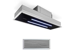 Klarstein High Line Deckenhaube - Einbau, 77 cm, 410 m3/h, Umluft und Abluft, 3 Stufen, LED, Fernbedienung & Aktivkohlefilter, Dunstabzugshaube, Unterbauhaube, Edelstahl/schwarzes Glas