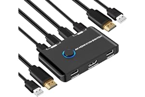 SUCEEM 4K@60Hz Commutateur KVM Switch HDMI 2 Port, Switch KVM pour brancher 2 PC sur 1 écran & 2 périphériques USB, avec 2 câbles USB et 2 câbles HDMI
