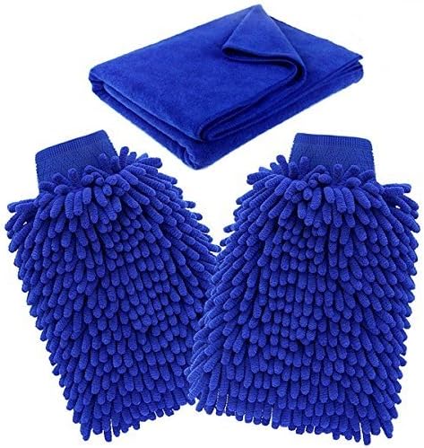 Microfiber Mitt, HiKeep Car wash mitt noodle Microfiber Wash Gloves car cleaning Microfiber mitt with free polishing cloth (2-Pack)