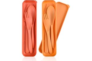 CUNTAUK Juego de cubiertos de viaje con funda, juego de 2 cubiertos portátiles reutilizables, tenedores de plástico, cuchara, vajilla de camping, juego de cubiertos para viajes, picnic