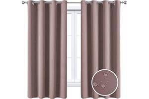 MAXIJIN Cortinas Impermeables para Ventanas Cortinas Oscuras para Dormitorio Cortinas Aislantes Térmicas de 2 Paneles con Ojales para Interiores, Sala de Estar (132 X 160 CM, Rojo Grisáceo)