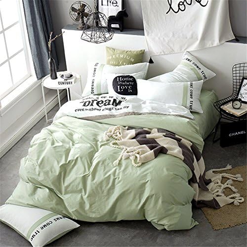 Simonshop Super Soft 100% Cotton Duvet Cover Set High Fabric Density Luxury Bedding Set Full Queen King Size 4pcs (king, apple green)
