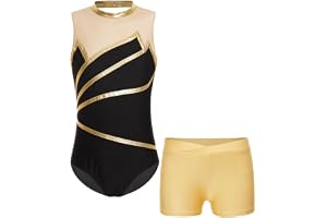 ranrann Dansdräkt för flickor, gymnastikdräkt för barn, ärmlös, med strass, shorts, dansoutfit, showdräkt, för 5–16 år