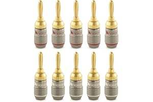 Nakamichi FanLock Excel Series 24k Gold Plated Banana Plug 10 AWG - 18 AWG Gauge Size 4mm for Speakers Amplifier Hi-Fi Stereo Home Theatre Radio Audio Wire Cable Quick Connector 10 Pcs (5-Pairs)