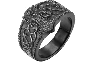 JOLIERNELLE Men's Ring Thor's Hammer Nordic Viking Jewellery Stainless Steel Size 54 to 69