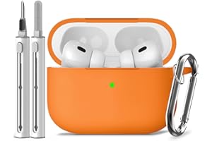 Inesore Compatible with Airpods Pro 2nd/1st Cases Cover,Silicone Protective Case for Apple Airpods Pro 2nd/1st Generation Charging Case with Keychain and Cleaner Pen,for Women Men(Orange)