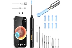‎VITCOCO Ohrenschmalz Entferner Otoskop, VITCOCO WiFi Ohrenreiniger Kamera 5MP HD Ohr Kamera IP67 wasserdicht Ohrenspiegel 3.5mm Linse Ohr Endoskop mit 6 LEDs für iPhone, iPad und Android-Smartphones(Schwarz)