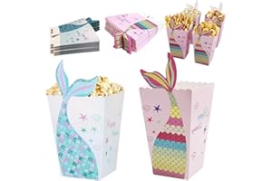 CAIYUANGJ 48 Piezas Caja Palomitas Maíz, Bolsas Palomitas, Envases de Caramelos de Cartón, Bolsas de Caja de Palomitas de Maíz, Sirena Caja de Palomitas, para Cumpleaños, Noches de Cine (Rosa y Azul)