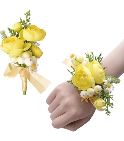 LIBERGA Set of 2, White Daisy Wrist Corsage for Wedding