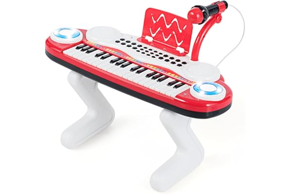 DREAMADE Piano Numérique pour Enfants 37 Touches, Clavier Électronique pour Enfants avec Microphone,Fonction d'Enregistrement et de Lecture,Effets d'Éclairage&Accessoires Abondants (Rouge)