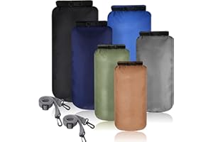 Shappy 6 Sacs Étanches Sac à Sec Ensemble Combiné de Sacs Étanches Légers Hermétiques avec Capacité de 20 L 15 L 10 L 8 L 5 L 3 L et Bretelle Longue Réglable pour Kayak Bateau