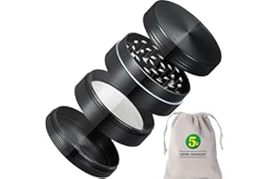 Antonki Herb Grinder, 5cm 4 Layers Portable Zinc Alloy Metal Spice Grinder, 24 Sharp Teeth Grinding with Pollen Scraper and Carrying Pouch - Black