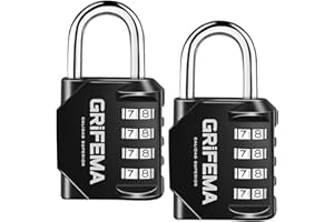 GRIFEMA GA1001 Combination Padlock, 4 Digit Coded Zinc Alloy Heavy Duty Locker Lock 2 Pack Weatherproof Padlock for School & Gym Locker,Fence, Garage, Gate, Storage Case, Toolbox & Shed, Black