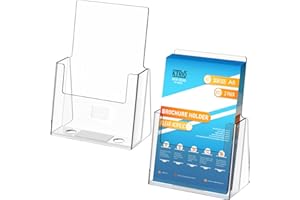 KTRIO Acrylic Brochure Holder 2 Pack A5 Leaflet Holder, Clear Literature Holder Leaflet Display Stand for Pamphlet, Menu, Flyer, Booklet, Countertop Organizer