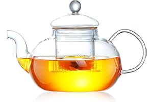 BECILES Szklany dzbanek do herbaty, mały dzbanek do herbaty, wyjmowany, odporny na wysokie temperatury, do kuchenki mikrofalowej, do parzenia herbaty luzem, 400 ml