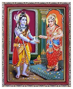 KHANNA Load Shiva & Maa Annapurna Religious Wood Photo Frames with Acrylic Sheet (Glass) for Worship/Pooja (Annapurna_darkmagenta)