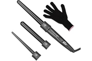 Culwad Lockenstäbe Große und Kleine Locken Set, 3 in 1 Lockenstab mit Verschiedenen Aufsätzen Keramik Turmalin Beschichtung Welleneisen mit Handschuh