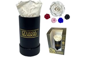 Eternal Blossom Preserved Real Infinity Rose | Eternal Rose That Lasts Over A Year | Black Box | With Gift Box (Lace White)