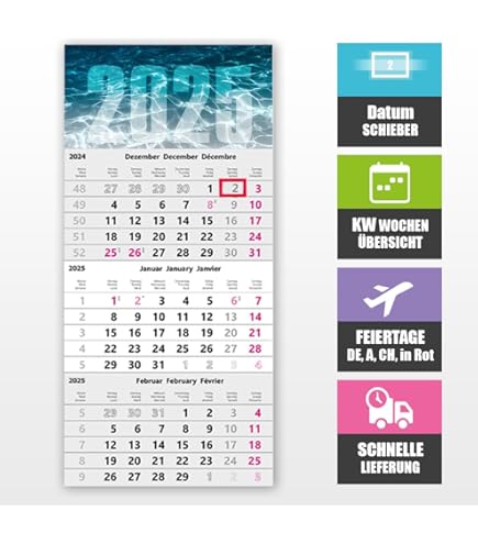 Calendario De Pared De 3 Meses 2025-2026, Calendario De Pared Mensual