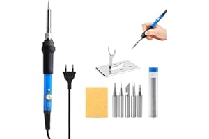 HSTIALVING 9 Pcs Fer a Souder Kit, 5 Pointes 60W Fer à Souder Etain de Précision avec Température Réglable 200~450℃ Souder Électrique avec Interrupteur ON/OFF pour Réparation Soudage Brasage Quotidiens