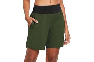 BALEAF Short Sport Femme Running Taille Haute Short Fitness Femme Respirant avec 4 Poches pour Surf Volley Ball Tennis Randonnee Gym Yoga