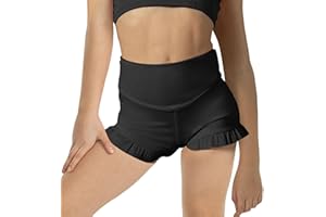 Haloumoning Girls Athletic High Waisted Ruffle Shorts - Comfy Yoga Dance Workout Gymnastics