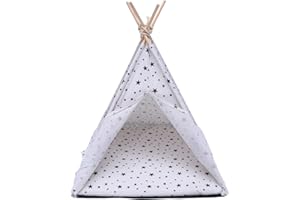 Zerodeko Pet Teepee, Wooden Pet Dog and Cat Tent with Removable Washable Tent for Indoor Dog House Dog Cage Pet Supplies, 43x43x53 Cm