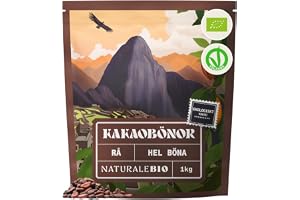 NaturaleBio Ekologiska Råa Kakaobönor | 1 kg Ekologisk Kakao i Rå Kvalitet Naturlig och Ren Producerad av Växten Theobroma Cacao