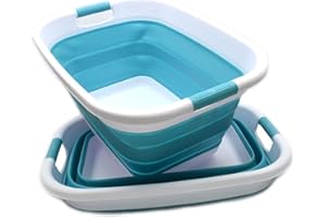 SAMMART Juego de 2 – 31 L (8.1 galones), Cesta Plegable de plástico para Ropa, contenedor de Almacenamiento emergente, bañera de lavado portátil, Cesta de Ahorro de Espacio,(2, Azul Brillante)