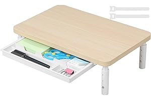 ETHU Support de Moniteur Réhausseur d’Écran Support d'Ordinateur Lever PC Ecran, 3 niveaux de longueur et angle réglables avec support pour téléphone et tiroir, accessoires de bureau