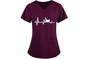 SIZOER Kurzarm Shirt Bluse Farbe Kurze Damen Solide Uniform Top Print V-Ausschnitt Arbeitsärmel Tasche Niedliche Top Damenbluse Kurzarm und Brusttasche