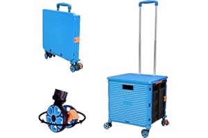 ZIYOU LANG Carretilla de Mano Plegable con Tapa, Rueda giratoria sin Ruido Resistente al Desgaste de 360 ° y Carro de Arranque con manija de aleación de Aluminio Ajustable, Capacidad de Carga de 50 kg/110 LB