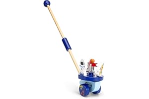 Mousehouse Gifts - Wooden Push Along Space Rocket, Colourful Pull Along Walker for Baby Boys and Girls