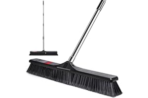 Eukue Escoba de Empuje de 60 cm, Escoba de Jardín con Mango, Exterior Resistente con Cerdas Duras para La Limpieza de Terraza, Jardín, Aceras, Interior y Exterior