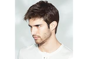 Queentas - Peluca de pelo corto para hombre 70s 80s peluca de pelo sintético para Cosplay Halloween uso diario + bigote + collar (marrón oscuro)