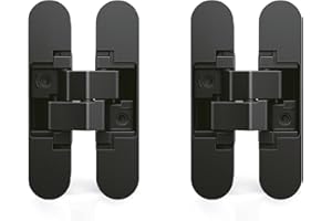 Emuca - Cerniere invisibili per porte di passaggio, lotto di 2 cerniere a scomparsa per porte pesanti, carico di 40 Kg, apertura 180º, zamak, nero