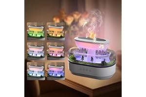 Rppiup Diffusore di Oli Essenziali, 4 in 1 Umidificatore Ambiente con 7 Colori Luce e Musica, Diffusore Oli Essenziali 250ml con Paesaggio Gocce Pioggia, Umidificatore Ambiente Oli Essenziali