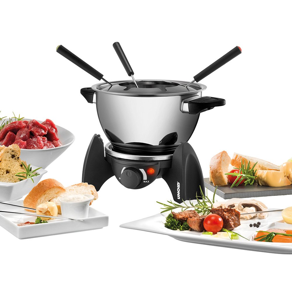 Fondue Eléctrica Unold 48615 - 500W, Acero Inoxidable, Incluye 6 Tenedores