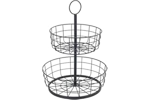 WENKO Frutero con cestas, almacenaje cocina con 2 niveles, alambre abierto de moda de hierro recubierto de polvo, cesta de baño estilo industrial, diametro 28 x 39 cm, negro, 88740800