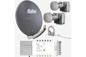 Fuba Sat Anlage 12 Teilnehmer - 2 Satelliten (z.B. Astra/Hotbird) | DAA 780 A Satellitenschüssel 80cm Alu anthrazit (Testergebnis: ausgezeichnet)* + 2X LNB + Multifeed + Multischalter 12 Teilnehmer