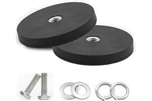 BEATIFIC Pack of 2 Neodymium Magnets, Rubberised, Diameter 88 mm, Rubber Round Magnets, 55 kg Load Capacity, Strong Rubberised Magnets, Non-Slip with M10 Internal Thread Bore, for Screws Eyelet or Hook