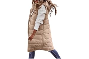 HHMY Damen Weste Mit Kapuze - Leichte Steppweste Frauen Winter Weste Warm Puffer Mantel Lang Steppjacke Freizeit Wintermantel Ohne Ärmel Jacke Für Aktivitäten Wandern Büro Home
