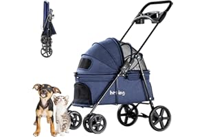 LPOTIUS Hundewagen Faltbarer Hundebuggy Hundebox Transporttasche bis 15 Kg Haustier Buggy mit Netzfenstern Haustier Transportwagen Hunde Jogger Buggy Katzen Wagen(Blau)
