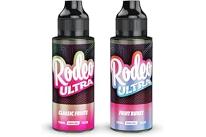Twin Pack - 2 x 100ml Classic Fruits + Fruit Burst Rodeo Ultra E Liquid Premium 70/30 Vape Juice Sub Ohm E Cig Flavoured eJuice E Cigarette No Nicotine Short Fill (Rodeo E Liquid)