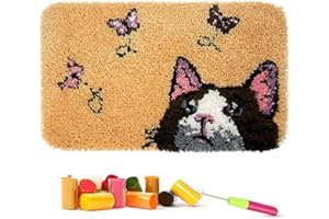 ROCKY&CHAO Tapis Point Noué Kit de Tapis Chat 62*40 cm Avec Crochet à Loquet Bricolage Tapis, Pour La Décoration De La Maison Cadeaux Pour Les Mères