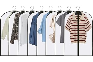 JSF Fundas Ropa para Vestidos, Bolsa para Trajes Transparente para Camisas, Disfraces y Chaqueta, Juego de 6 Cubiertas de Ropa PEVA Anti-Polvo y Impermeable con Cremalleras, 60 x 80 cm Negro