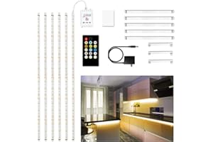 phopollo Under Cupboard Kitchen Lights, 6 PCS ×1m Under Cabinet Lighting with Remote, Dimmable LED Strip Lights for Bedroom Counter Shelf, 2700K-6500K Warm to Daylight White Timing (1m*6pcs)