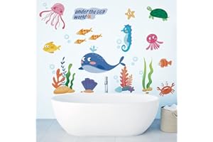 Runtoo Pod morzem naklejki ścienne wieloryb ryba meduza naklejki ścienne łazienka sypialnia dziecięca pokój dziecięcy dekoracja ścienna