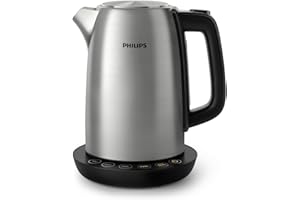 VERSUNI Philips Avance Collection Hervidora con Control de Temperatura, Metal 1,7 l, Tapa con Resorte, 4 Botones de Temperatura Preestablecida, Color Negro/Metálico (HD9359/90)